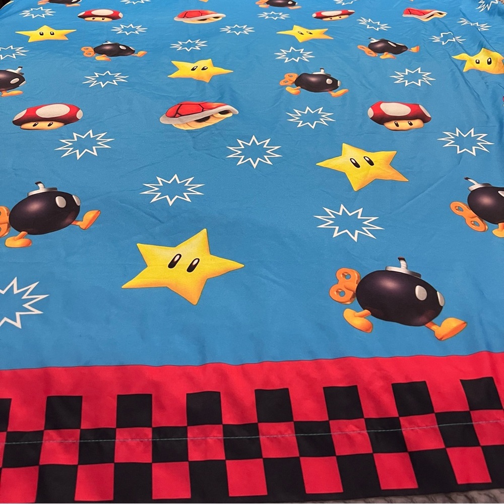 Nintendo Super Mario Kart Blue colorful twin size flat sheet w/Stars 2012